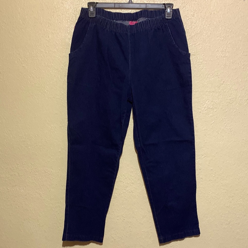 Woman Within Jeans Ankle Cropped Pants Dark Wash Blue Size 22WP Stretchy